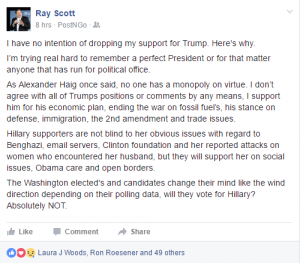 Woods likes Scott's Facebook post